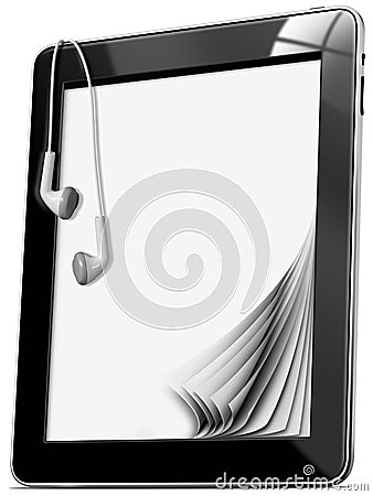 Tablet Computer with Earphones Stock Photo