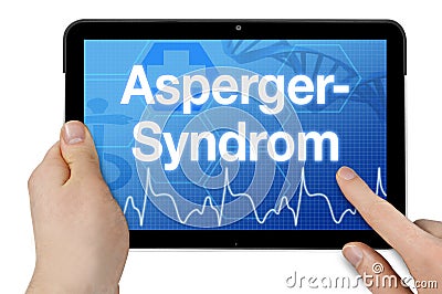 Tablet computer with the german word for Asperger syndrome - Asperger Syndrom Stock Photo