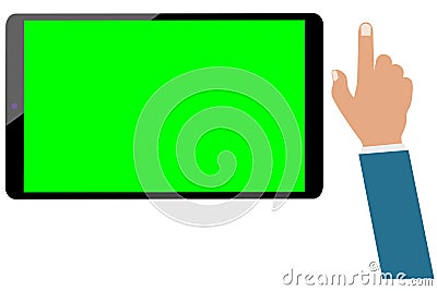 Tablet computer green screen and businessman hand isolated. Set ready for be animated Vector Illustration