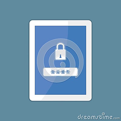 Tablet computer with user login form page. Vector Illustration