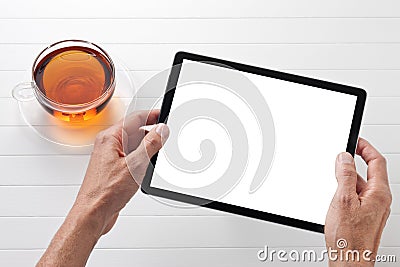 Tablet Computer White Tea Stock Photo