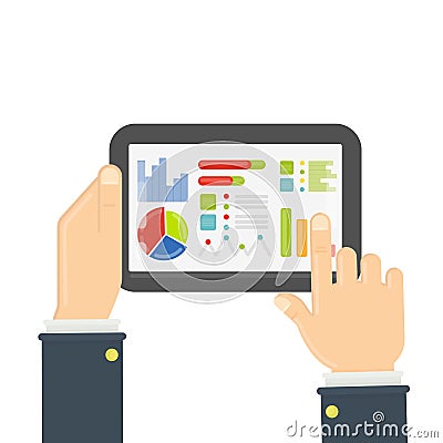 Tablet with data chart. Vector Illustration