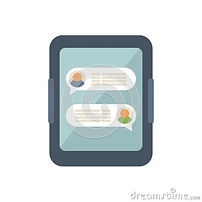 Tablet showing instant messaging app user interface with chat bubbles Vector Illustration