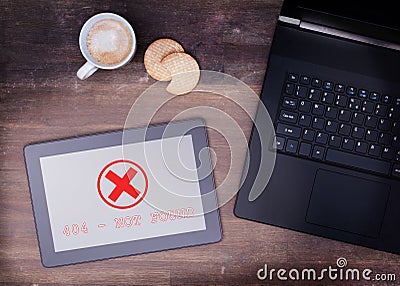 Tablet displaying an error, 404 Stock Photo