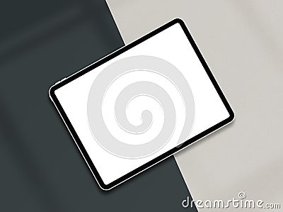 Tablet with empty screen. Tablet mockup on minimal background. Vector Illustration