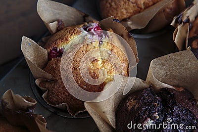 Home Made Cranberry Chocolate Muffins Stock Photo