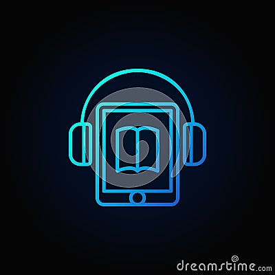 Tablet with headphones blue icon Vector Illustration