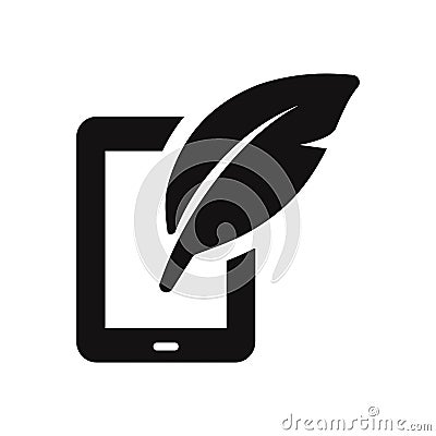 Tablet icon with feather sign Vector Illustration