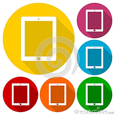 Tablet icons set with long shadow Vector Illustration