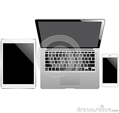 Tablet, laptop and smartphone on the white background Vector Illustration