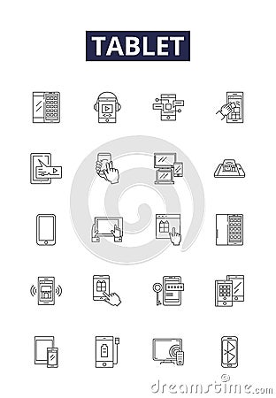 Tablet line vector icons and signs. Pad, iPad, Gadget, Device, Slate, Touchscreen, Computer, Technology outline vector Vector Illustration