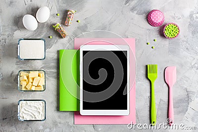 Tablet mobile application service website mockup kitchen baking Stock Photo