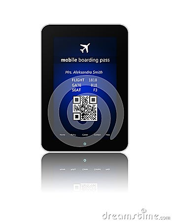 Tablet with mobile boarding pass over white Stock Photo