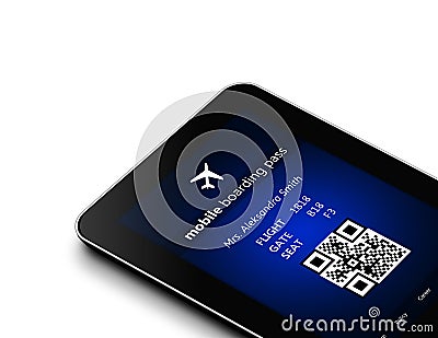 Tablet with mobile boarding pass over white Stock Photo