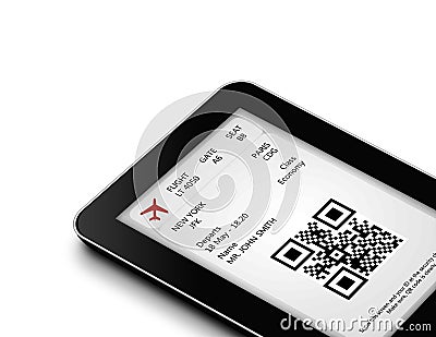 Tablet with mobile boarding pass over white Stock Photo