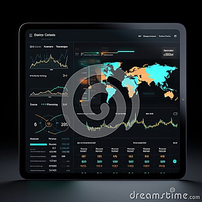 tablet mockup UI interface statistic graph diagram screen website presentation dashboard template Stock Photo