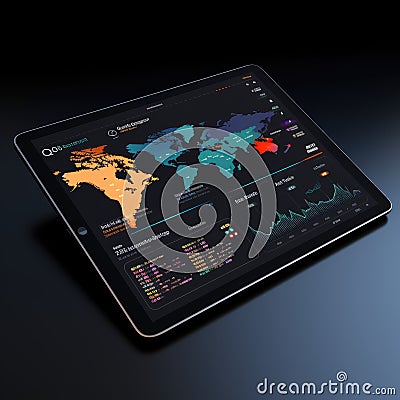 tablet mockup UI interface statistic graph diagram screen website presentation dashboard template Stock Photo