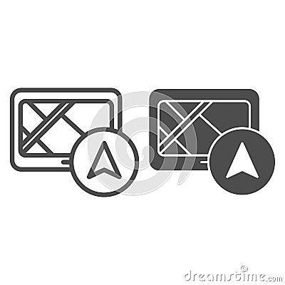 Tablet navigator line and glyph icon. Gps vector illustration isolated on white. Tablet with navigation outline style Vector Illustration