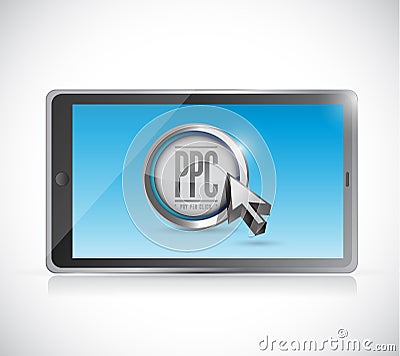 Tablet with pay per click button. ppc concept Cartoon Illustration