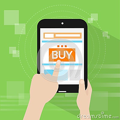 Tablet pc buy button touch finger line store Vector Illustration