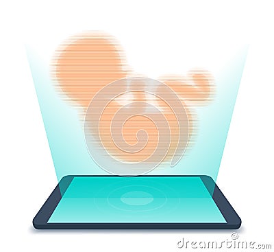 Tablet PC with hologram of unborn baby. Telemedicine concept ill Vector Illustration