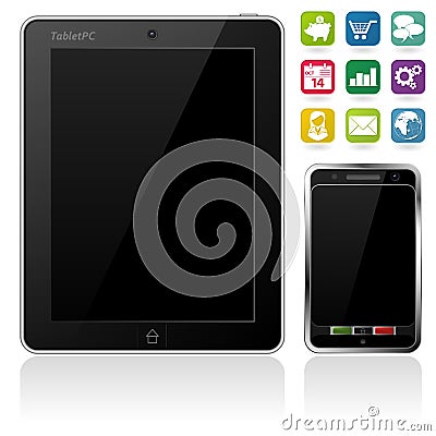 Tablet PC and Mobile Phone Vector Illustration