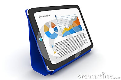 Tablet pc shows a spreadsheet and charts Stock Photo