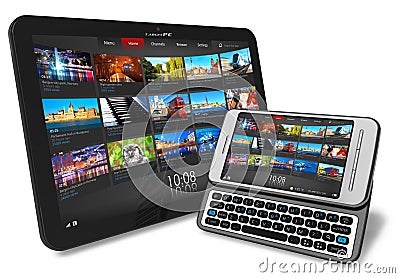 Tablet PC and side slider touchscreen smartphone Stock Photo