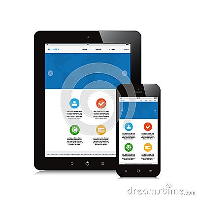 Tablet and phone responsive webdesign on white background Vector Illustration