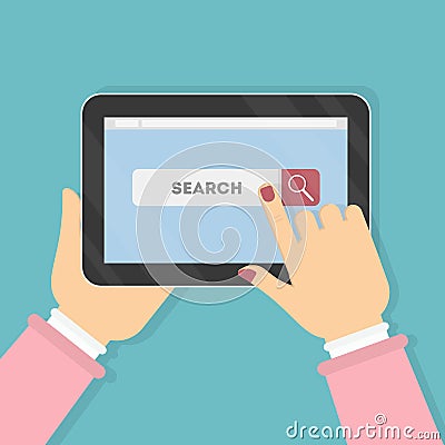 Tablet with search bar. Vector Illustration