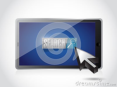 Tablet search button and cursor Cartoon Illustration