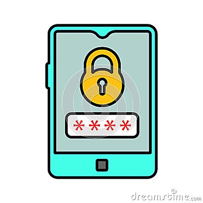 Tablet Secure icon. Line, outline symbol Vector Illustration