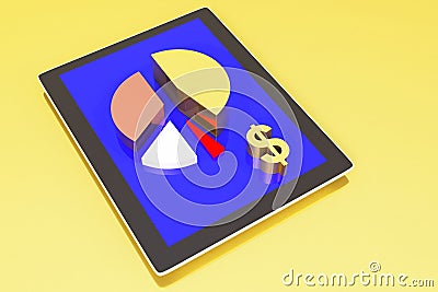 Tablet showing a pie graph and dollar sign Stock Photo