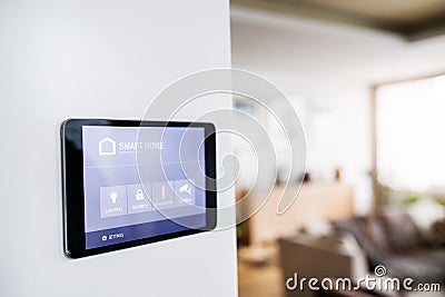 A tablet with smart home screen. Stock Photo