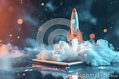 Tablet Propelled to the Stars Empowering Limitless Business Aspirations Stock Photo
