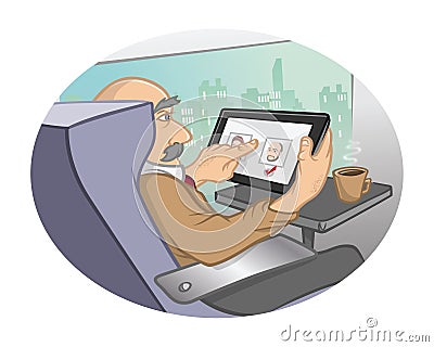 Tablet technology train Cartoon Illustration