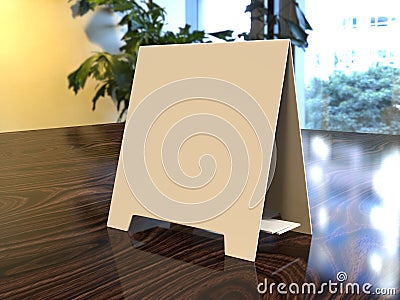 Tablet Tent Card Talkers Promotional Menu card white blank Empty for mock up design and templates 3d rendering. Stock Photo
