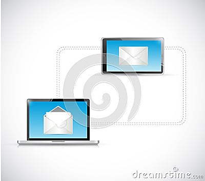 Tablet to laptop email network illustration design Cartoon Illustration