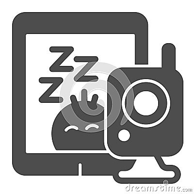 Tablet, wireless camera, radio nanny, baby monitoring solid icon, CCTV concept, safety vector sign on white background Vector Illustration