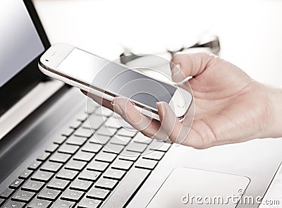 Tablet in woman hand social media Stock Photo