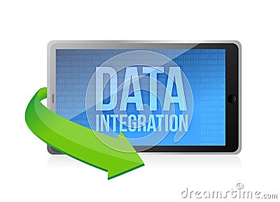 Tablet with word Data Integration on display Cartoon Illustration