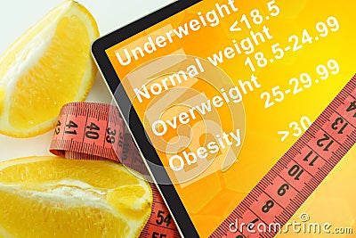 Tablet with words Body mass index BMI Stock Photo