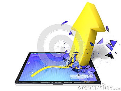 Tablet yellow arrow Stock Photo