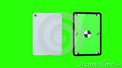 TabletPC with green screen, computer generated on green background. Touchscreen device, 3d rendering. Computer generated Stock Photo
