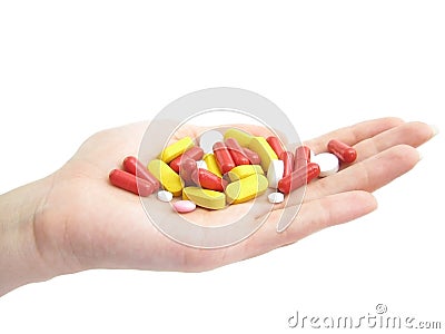 Woman hand with pills. Medical topics Stock Photo