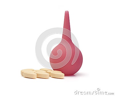 Tablets and an enema Stock Photo