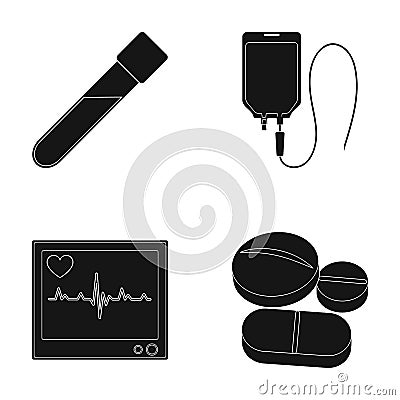 Tablets and other equipment.Medicine set collection icons in black style vector symbol stock illustration web. Vector Illustration