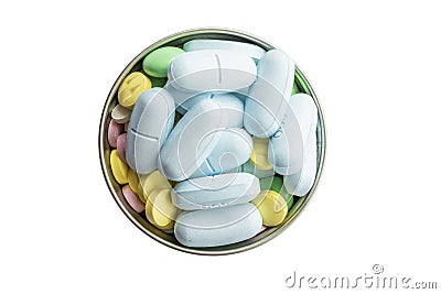 Tablets pills heap color mix medicine Stock Photo