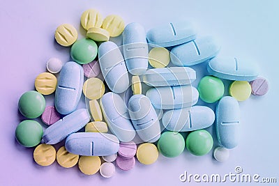 Tablets pills heap color mix medicine medical Stock Photo
