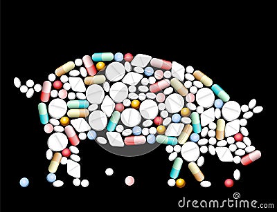 Tablets Pills Pig Vector Illustration